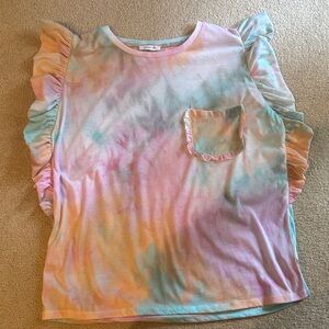 Pastel Tie-Dye Ruffle Sleeve Women's Tank Top